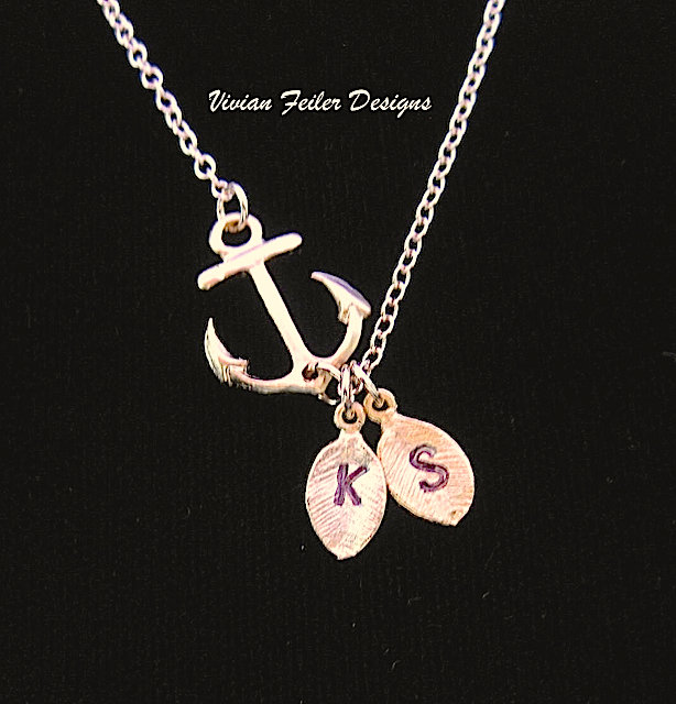 Anchor Necklace Initials Personalized Gold ​ Jewelry Sideways Marine Husband Wife