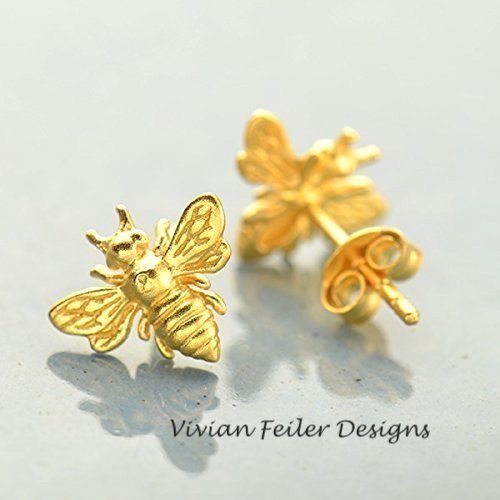 24K Gold BEE Earrings Stud Honeybee Bumble Bee Yoga