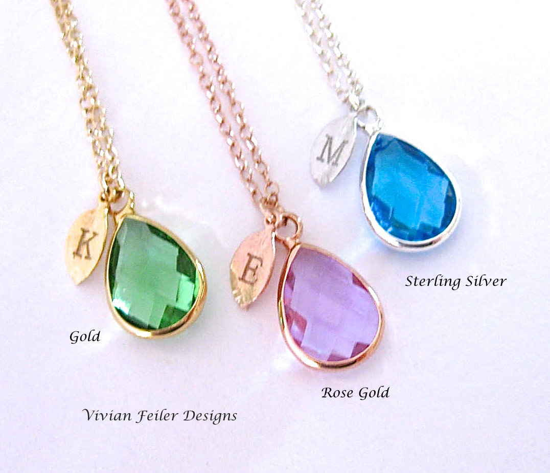 Birthstone Necklace INITIAL Necklace Silver, Gold, Rose Gold 1 2 3 4 5 6 Initials