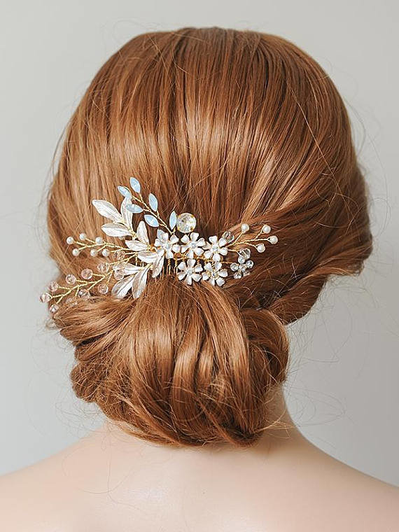 Bridal Hair Piece ROSE GOLD Comb leaf vine Wedding