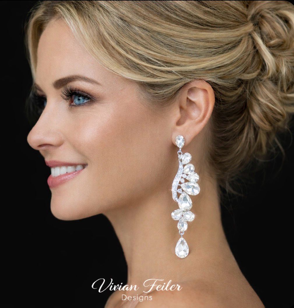 Crystal Earrings Long Wedding Bridal Pageant Jewlery