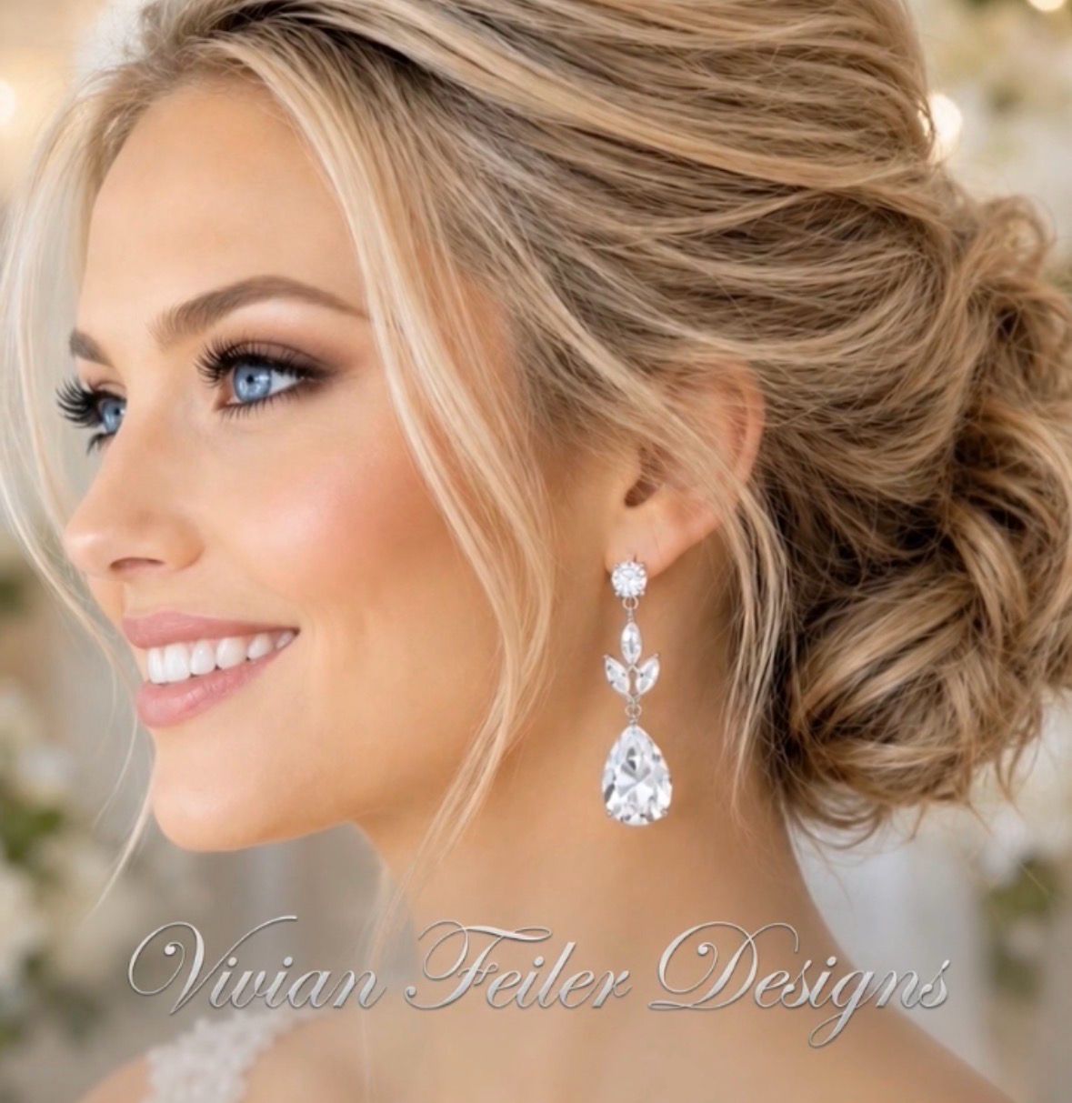 Bridal earrings Teardrop CZ Wedding Bling Prom mother of the bride