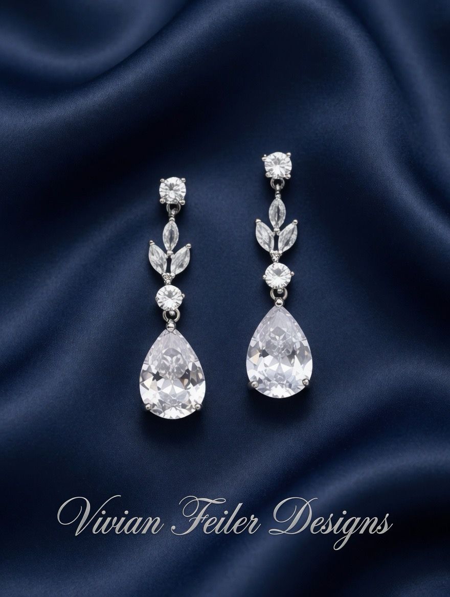Bridal earrings Teardrop CZ Wedding Bling Prom mother of the bride