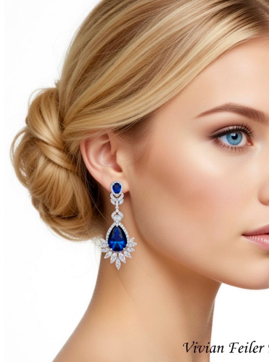 Sapphire Blue Earrings CZ Drop Earrings Wedding Bridal Prom Pageant