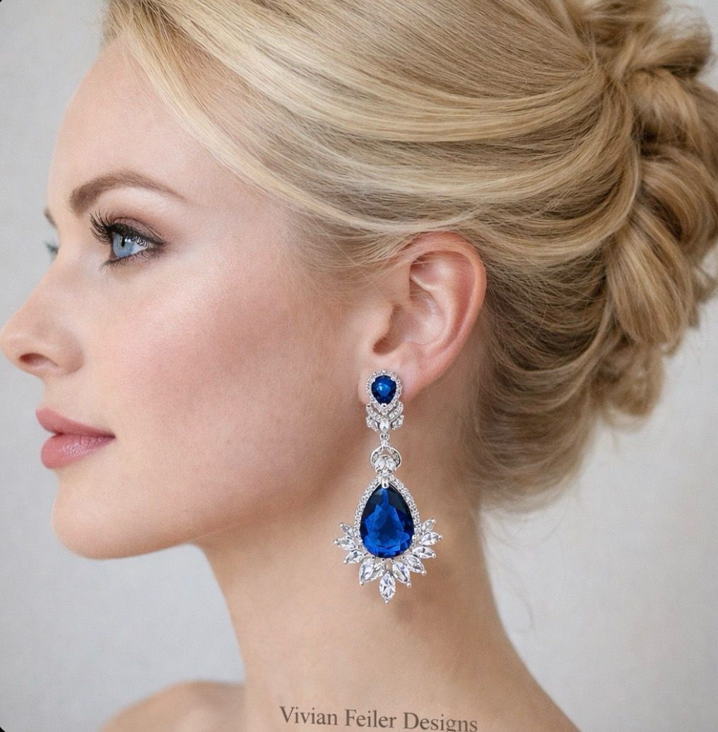 Sapphire Blue Earrings CZ Drop Earrings Wedding Bridal Prom Pageant