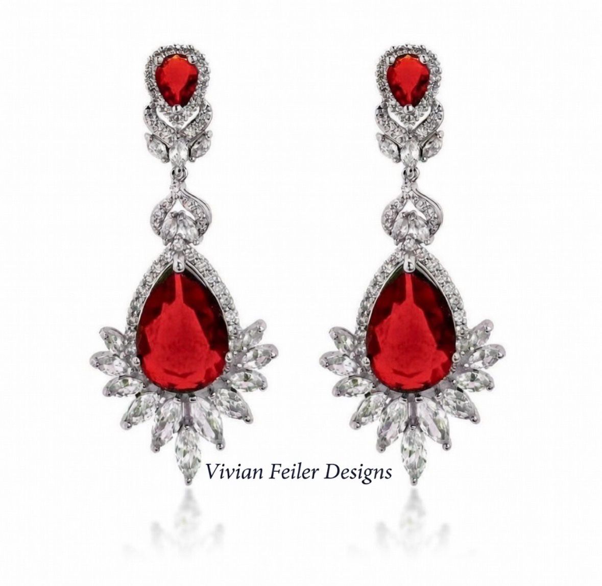 Red Earrings CZ Wedding Bridal Prom Pageant Statement