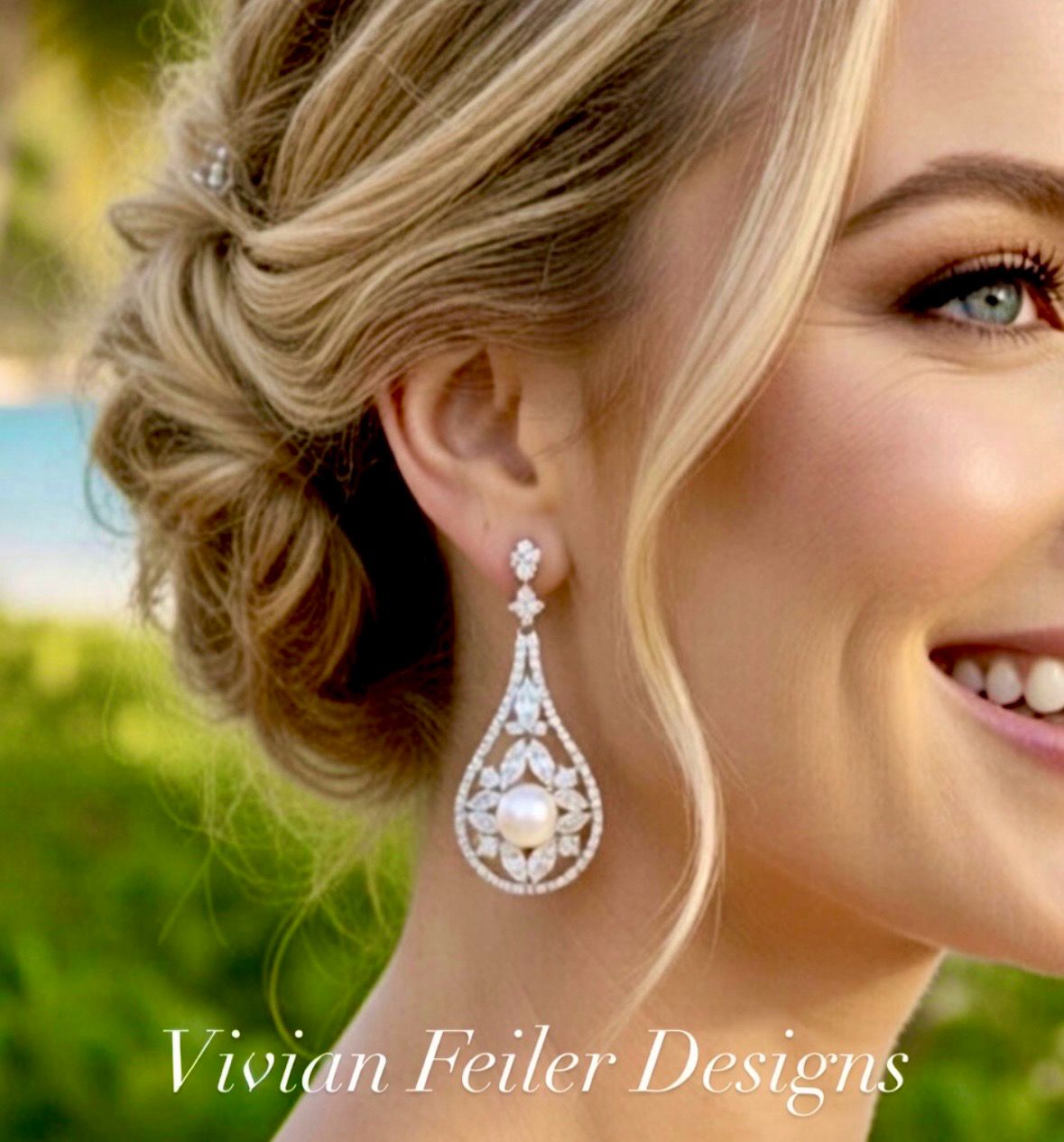 Bridal PEARL Earrings GOLD or Silver WEDDING Earrings VINTAGE Style Cubic Zirconia Dangle Bling Prom