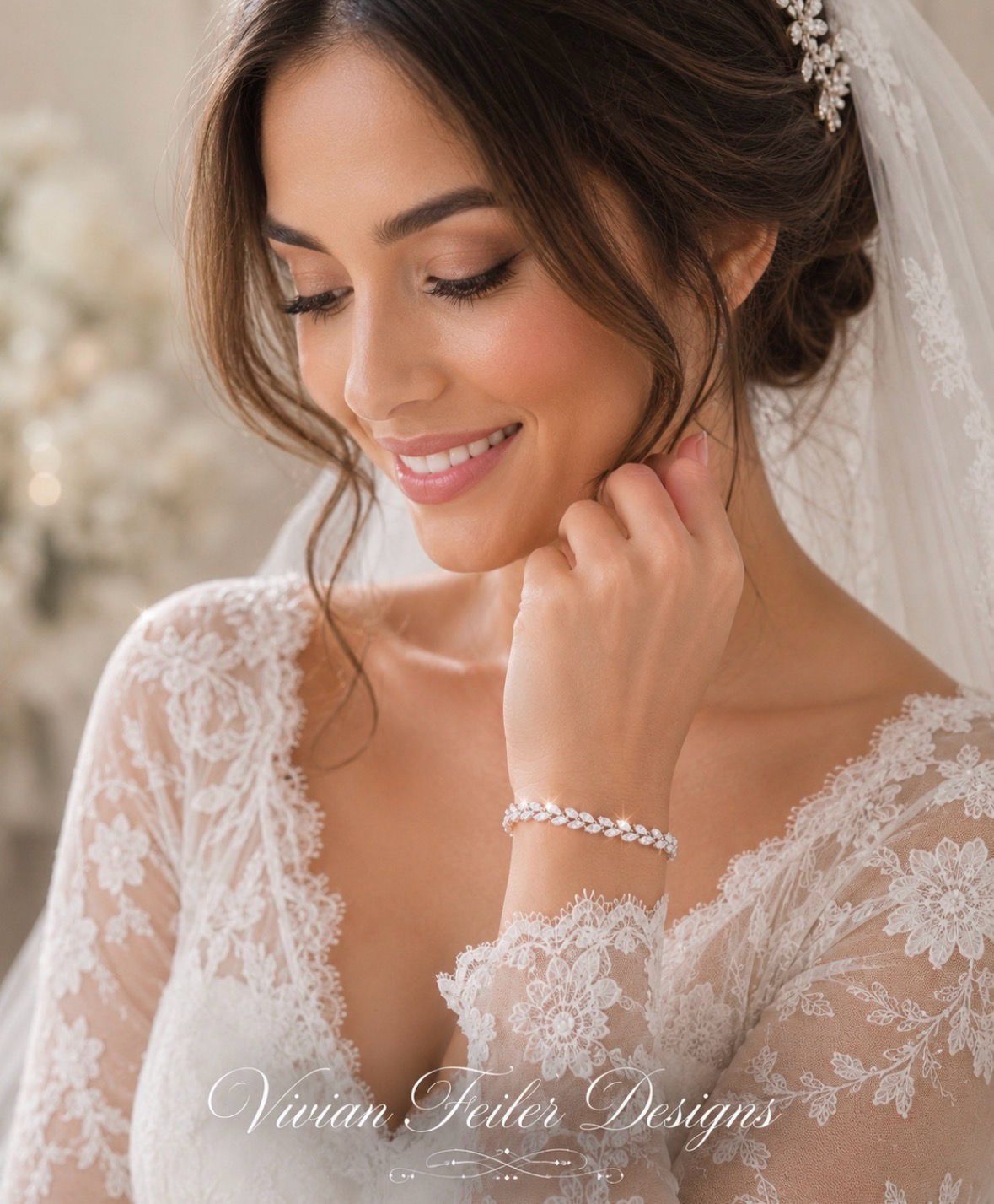 Bridal Tennis Bracelet Wedding Marquis Cut Leaf Vine CZ Silver, Gold, Rose Gold