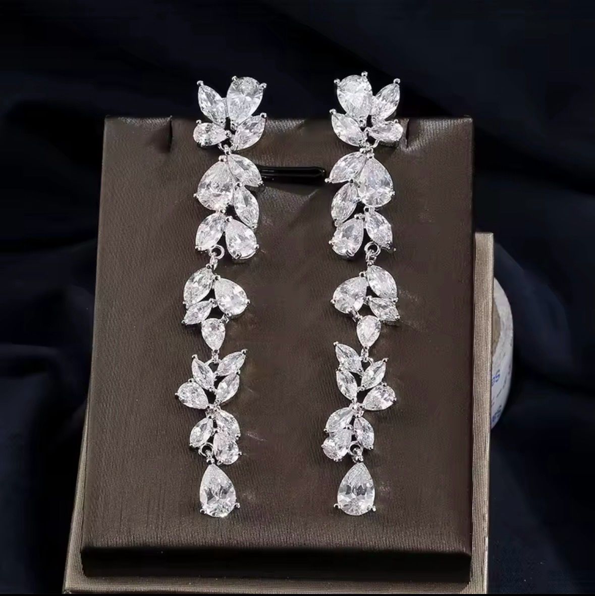 Crystal Drop Earrings Long Cascade Sparkling CZ Wedding Bride Pageant Prom