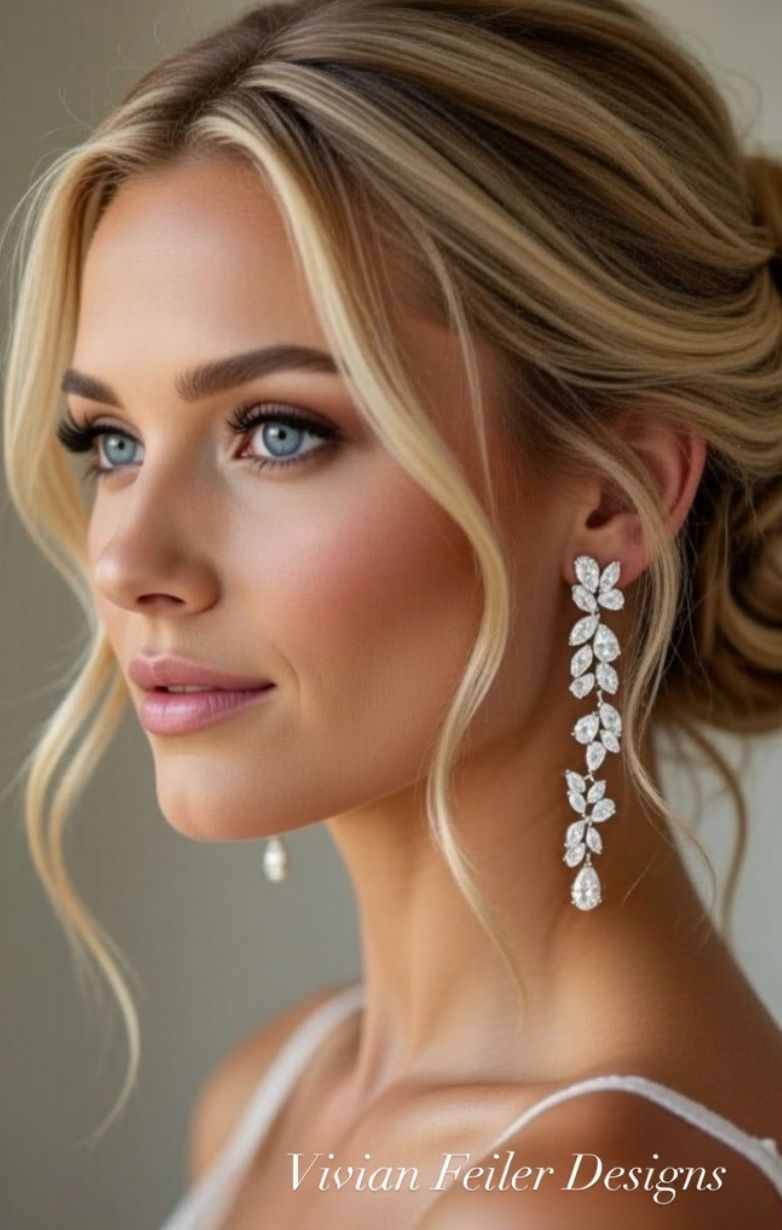 Crystal Drop Earrings Long Cascade Sparkling CZ Wedding Bride Pageant Prom