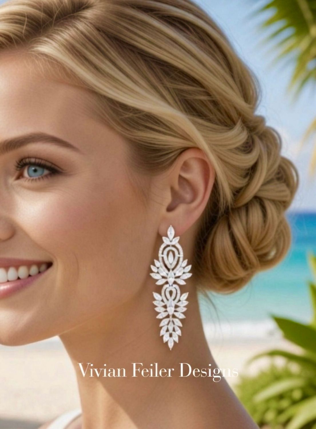 Wedding Earrings Chandelier Bridal Marquise Cut CZ Prom Pageant Glam