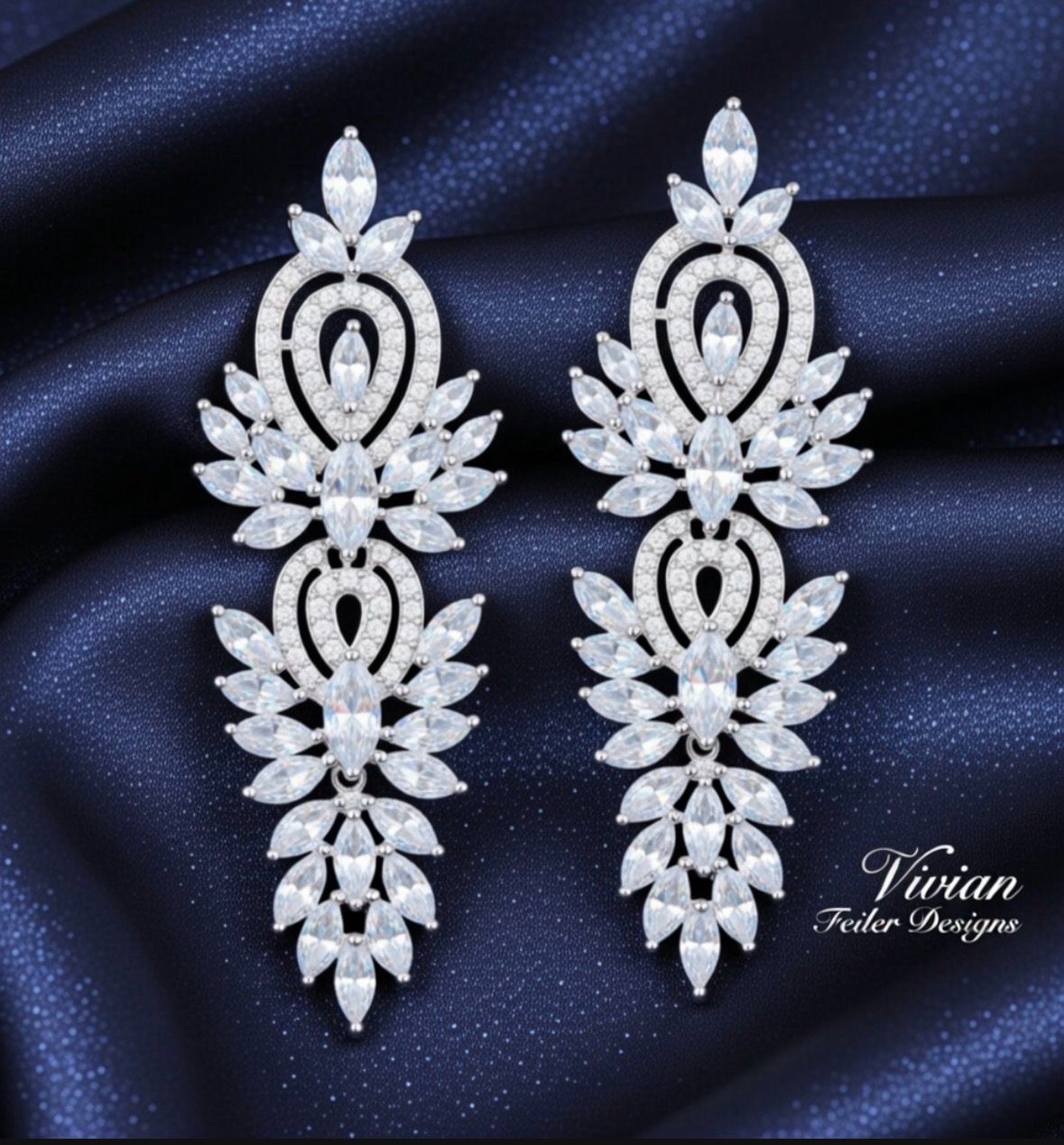 Wedding Earrings Chandelier Bridal Marquise Cut CZ Prom Pageant Glam