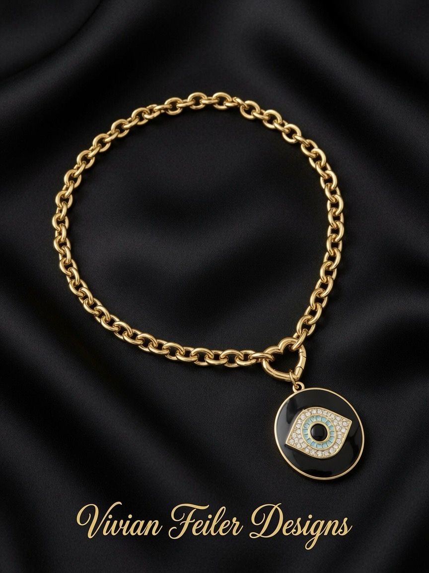 Evil Eye Necklace Choker Enamel Black 18K Gold Plated Stainless Steel Tiffany Inspired