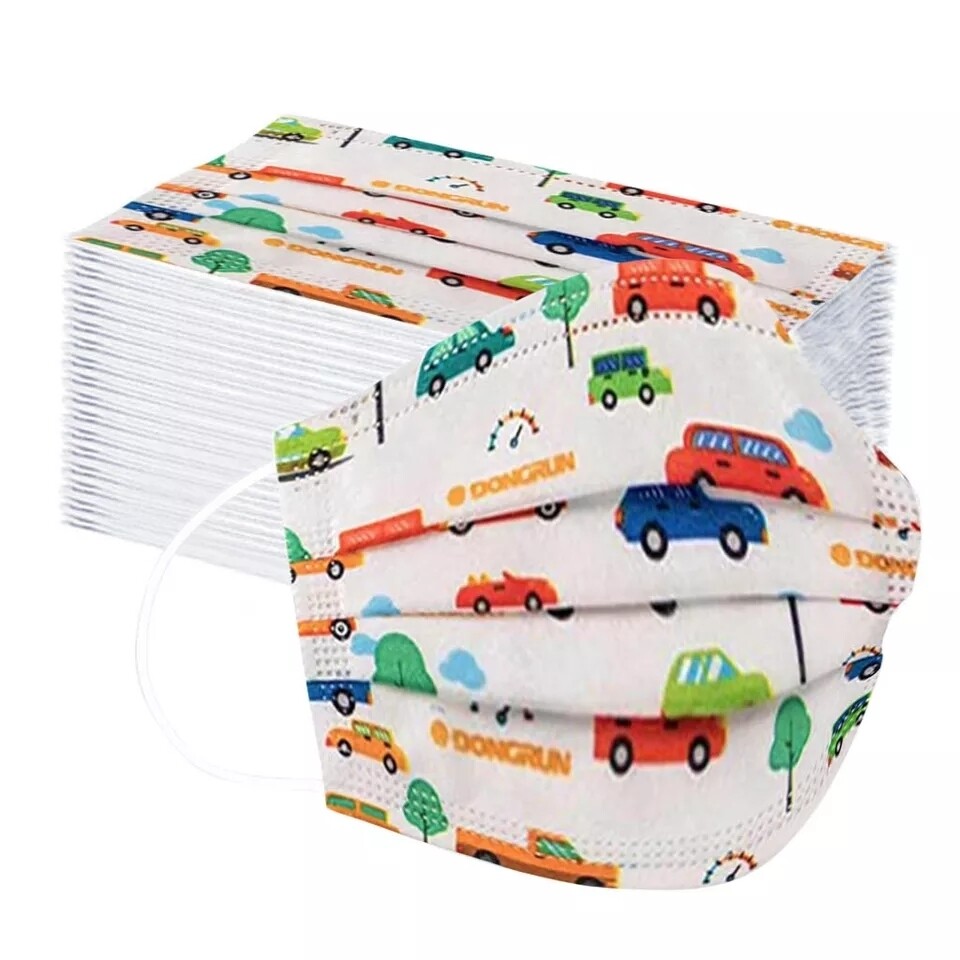 Cute Cartoon Cars Pattern Disposable Mask (Kid size) pack of 10