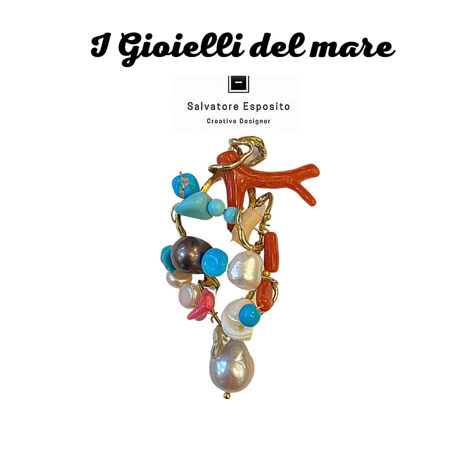 Ciondolo ramo corallo rosso e pietre dure