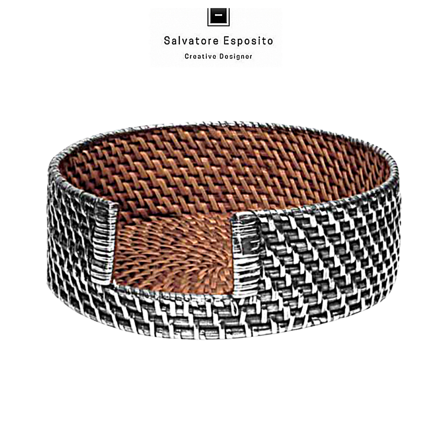 Porta piatti in rattan ed argento
