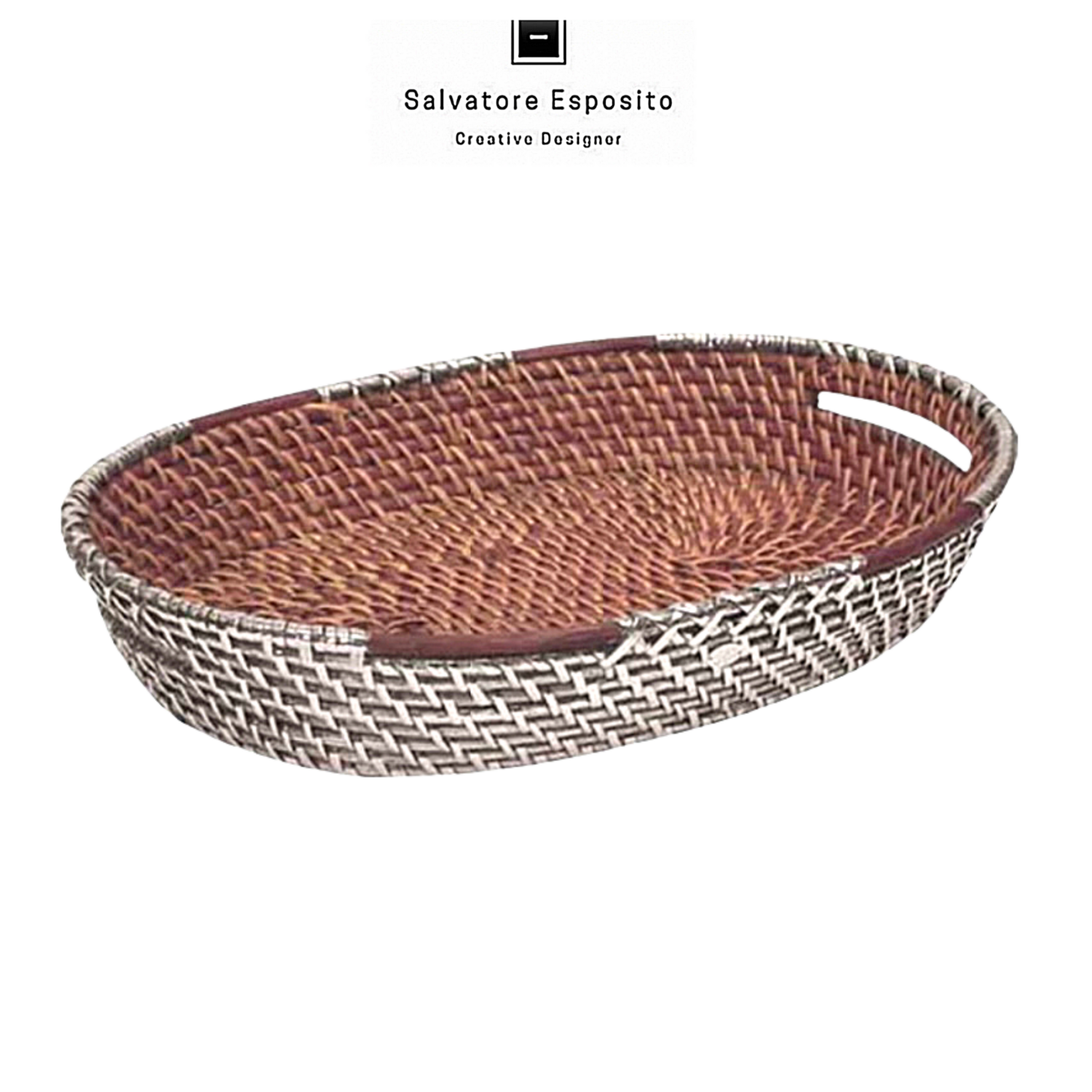 Cesto ovale con manici rattan ed argento