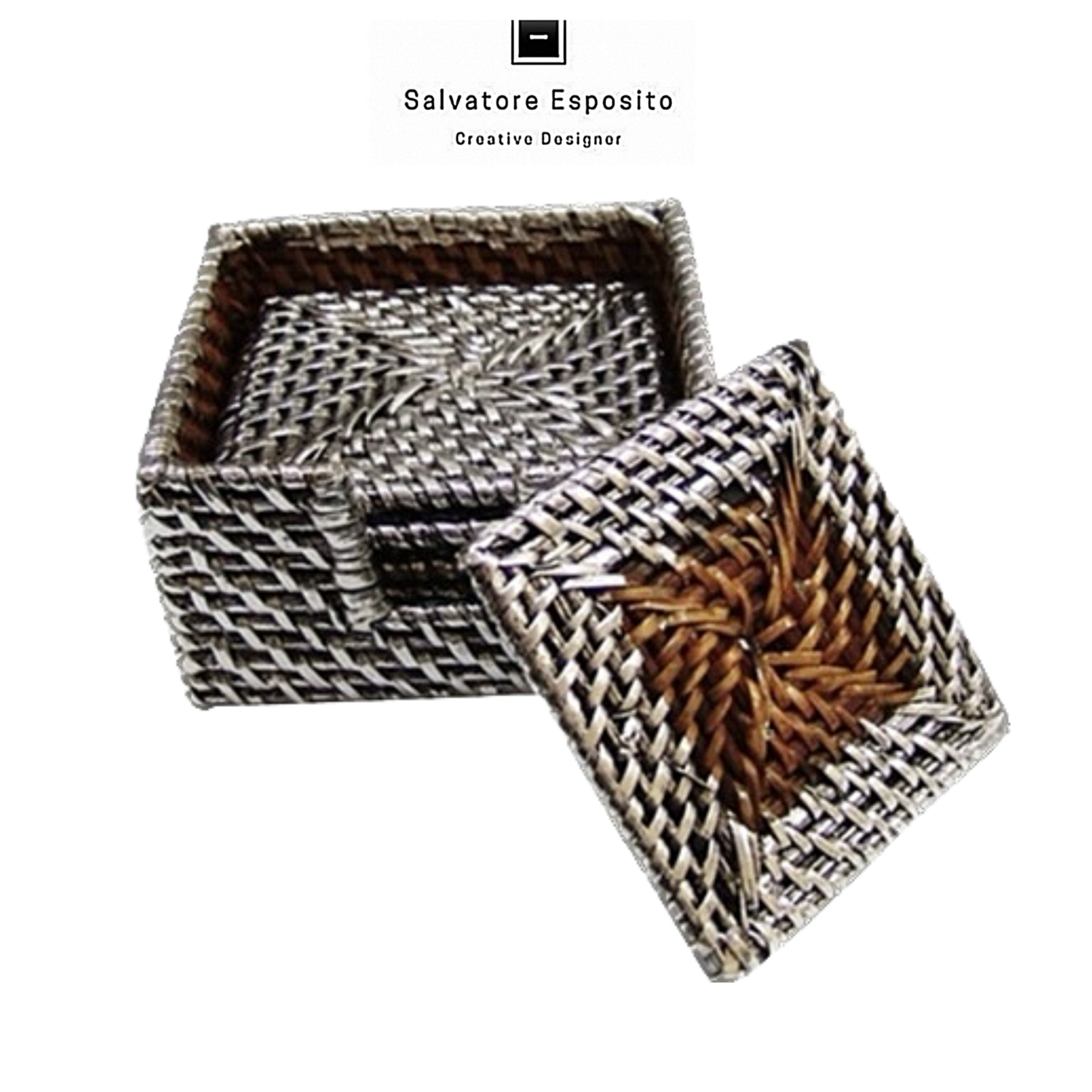 Set quadro sottobicchieri in rattan rivestito in argento