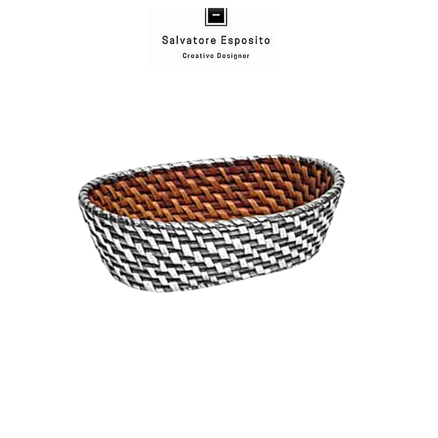 Cestino ovale in rattan rivestito in argento