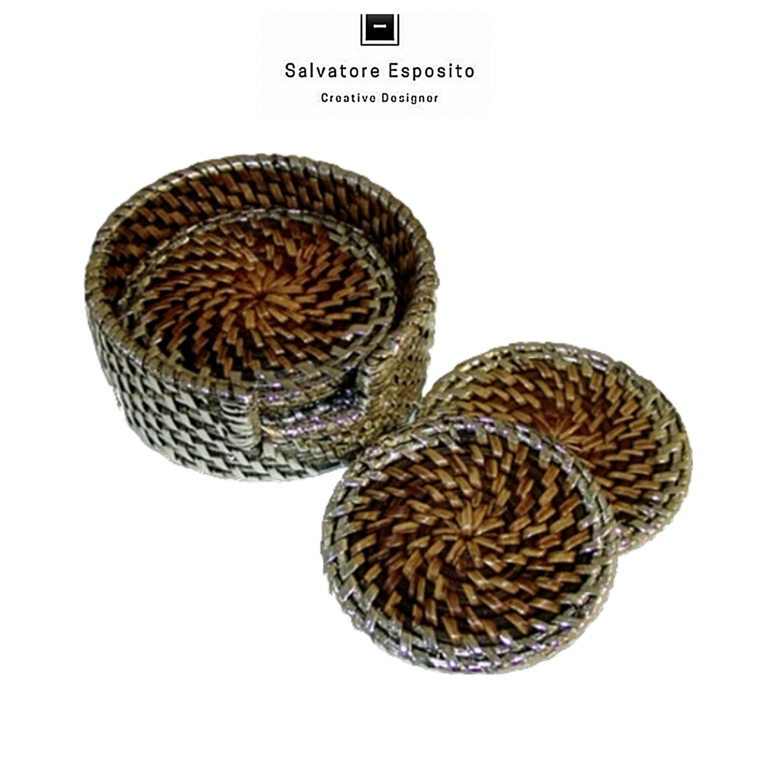 Set sottobicchieri tondo in rattan rivestito in argento