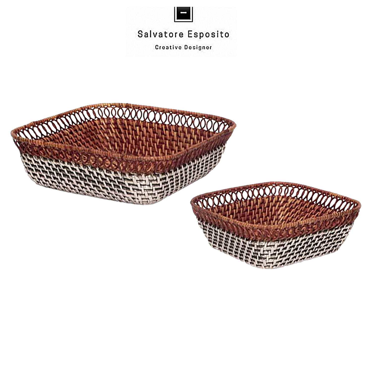Cesto porta pane quadro traforato in rattan rivestito con lamine di puro argento