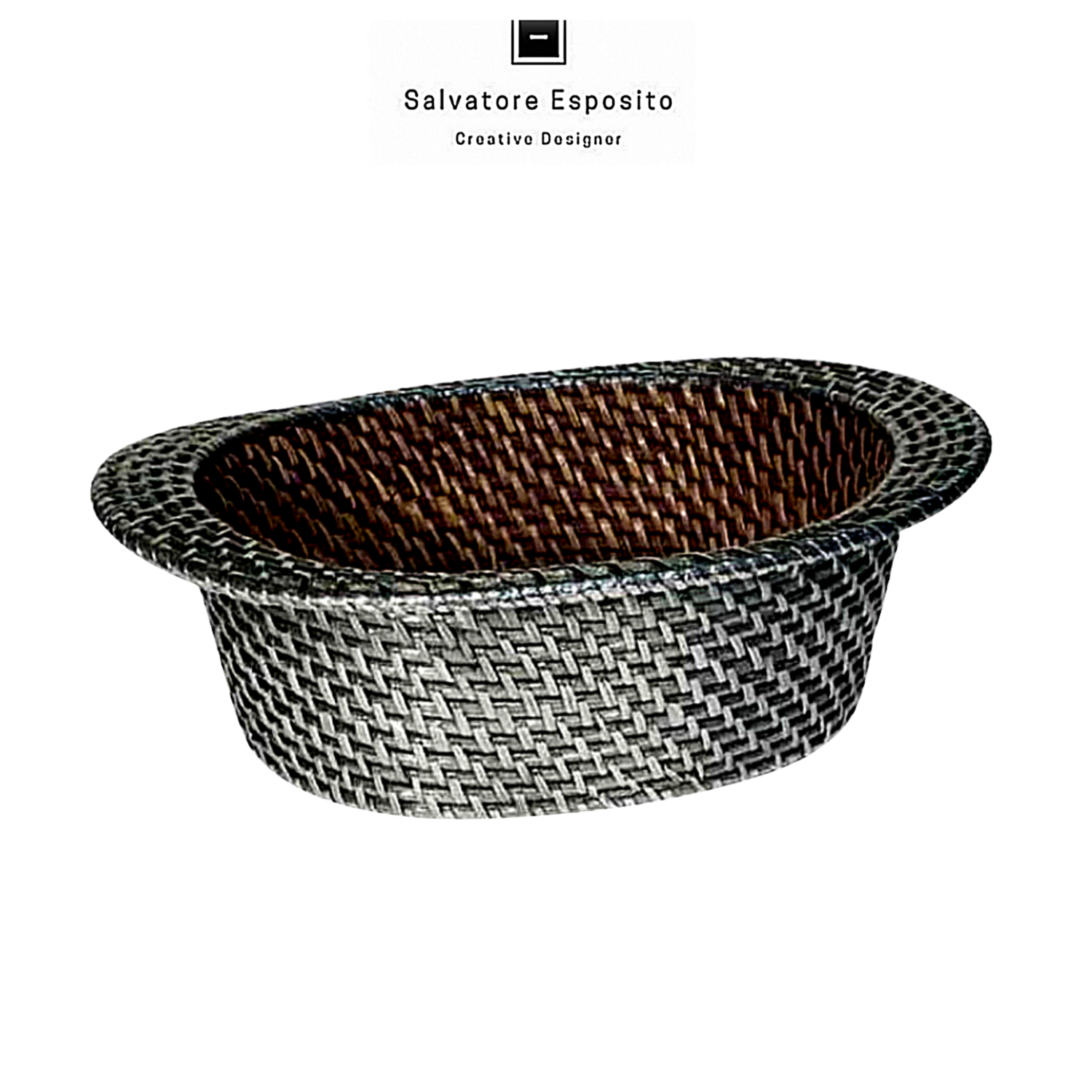 Ciotola con manici in rattan rivestito ed argento