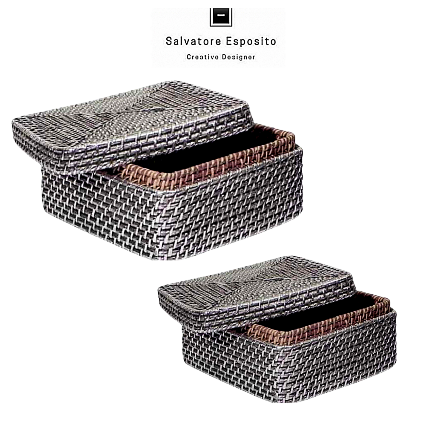 Scatola quadra in rattan rivestito in argento