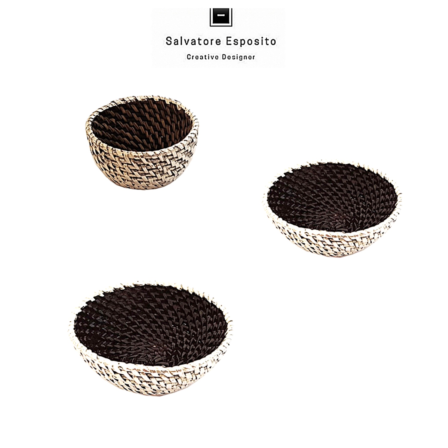 Ciotoline in rattan rivestite in argento