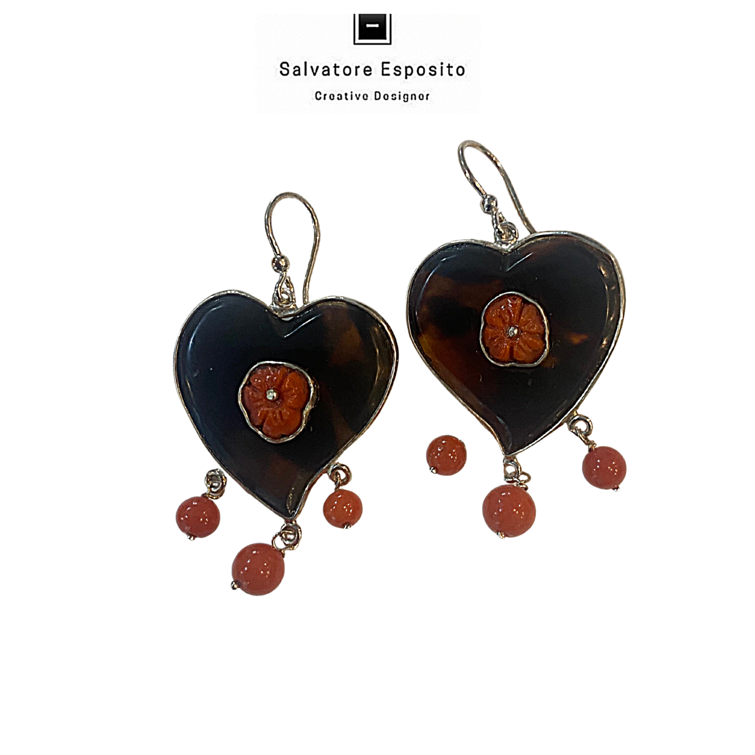 Orecchini Tartaruga antica con corallo ed argento