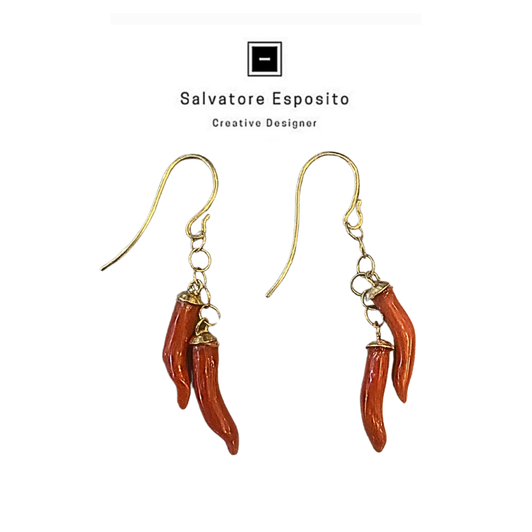 Orecchini Cornetti Corallo ed oro