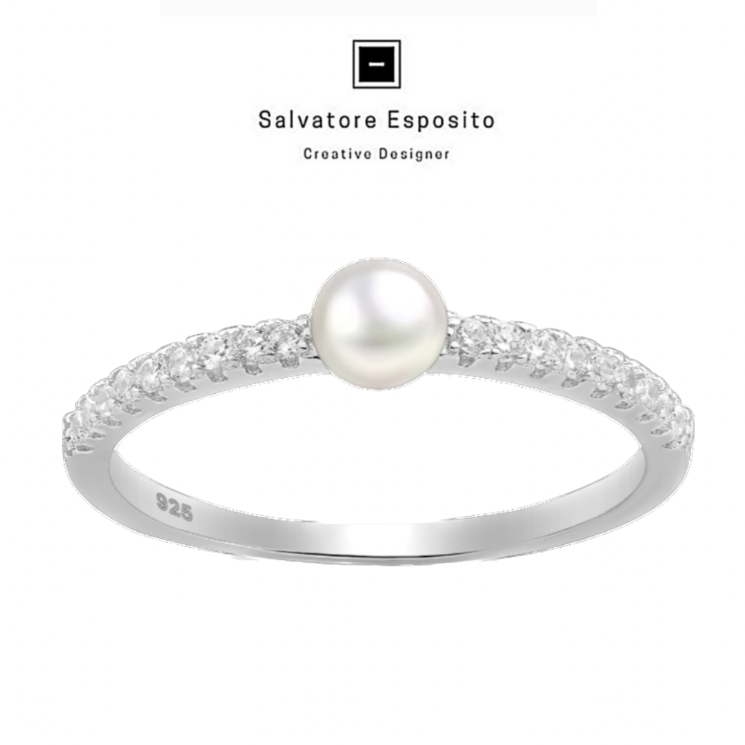 Anello perla in argento con zirconi