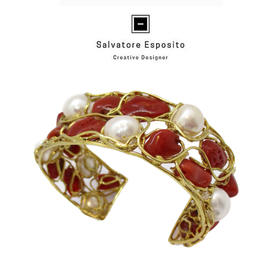 Bracciale Corallo in argento lavorato a mano
