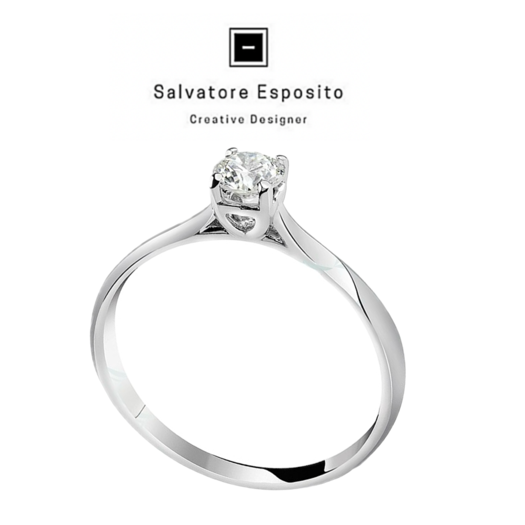 Solitaire ring in white gold and diamond