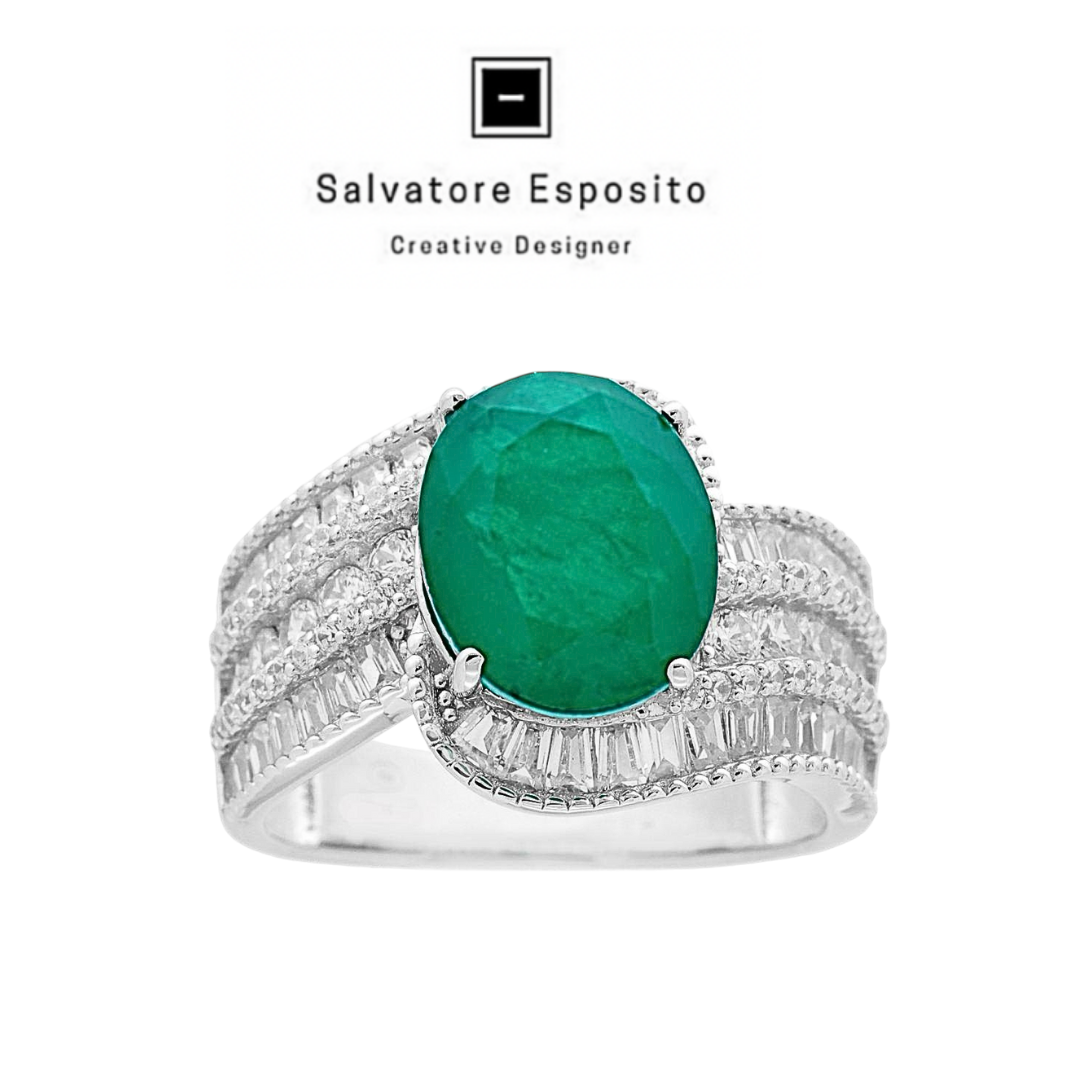 Anello radice di Smeraldo in argento