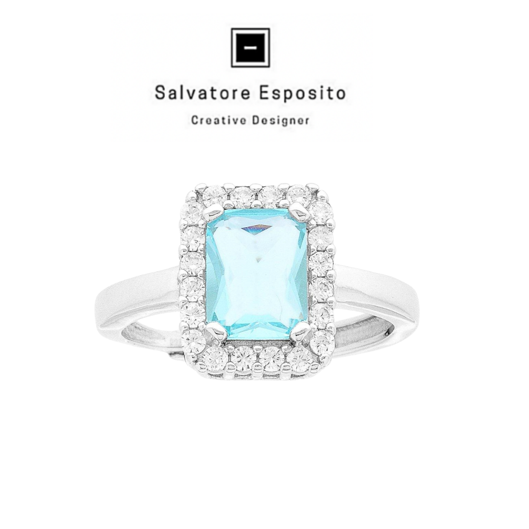 Anello zircone blu e bianchi in argento