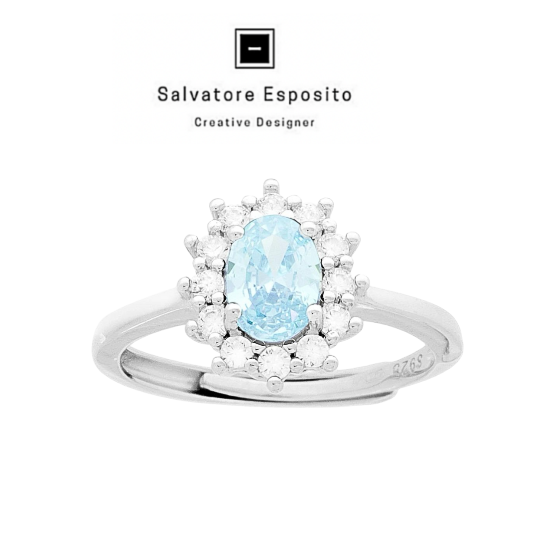 Anello zircone acquamarina in argento