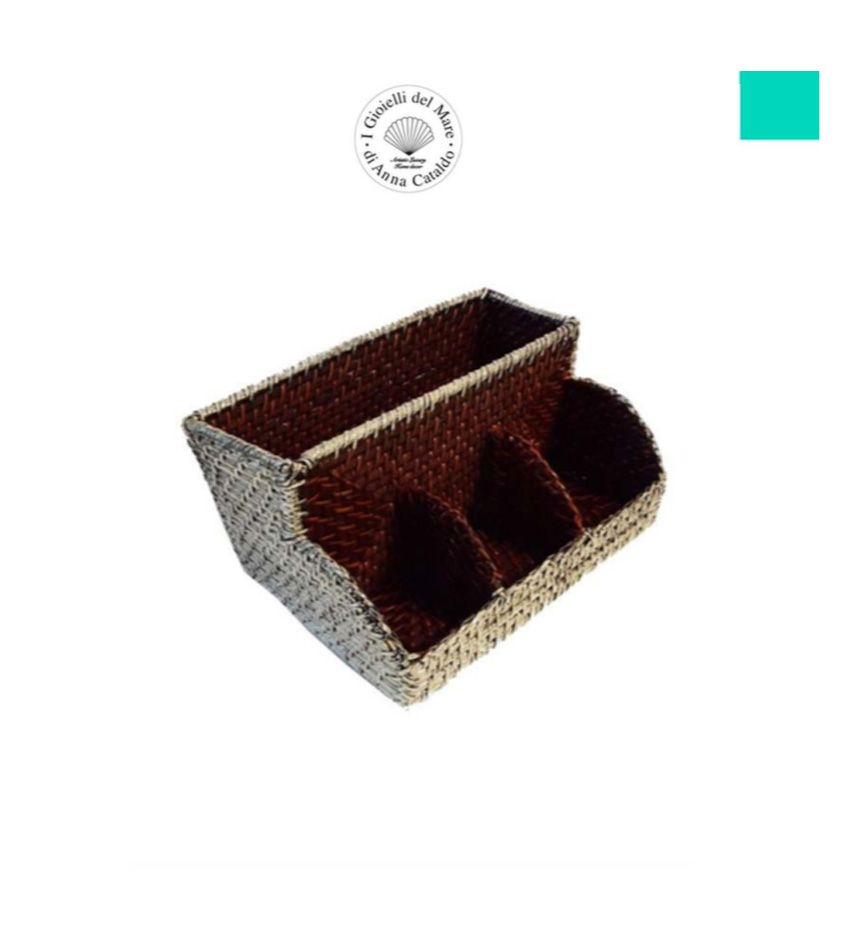 Porta documenti completo in rattan rivestito in argento