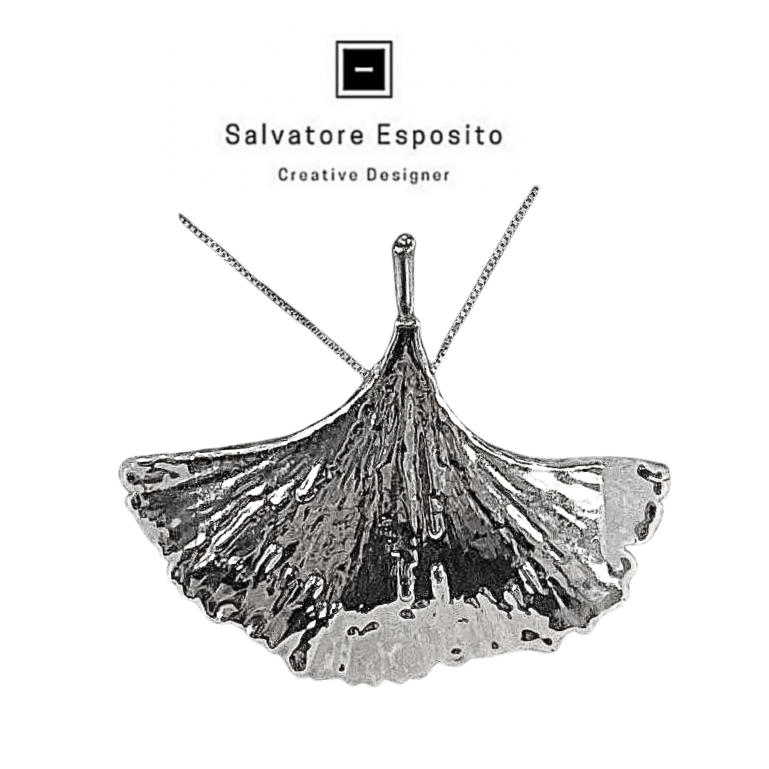 Collier foglia naturale Ginko Bikoba argento