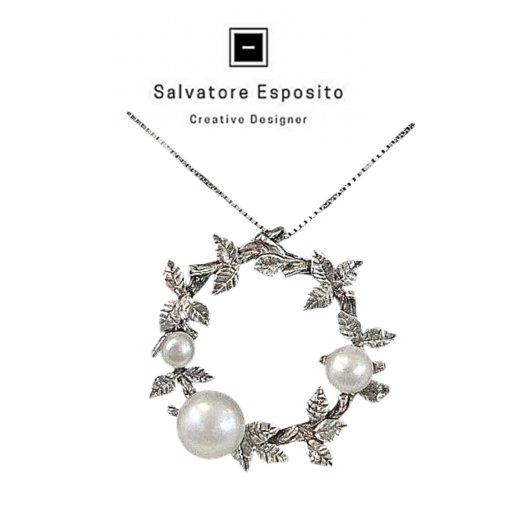 Collier foglie cera persa con perle ed argento