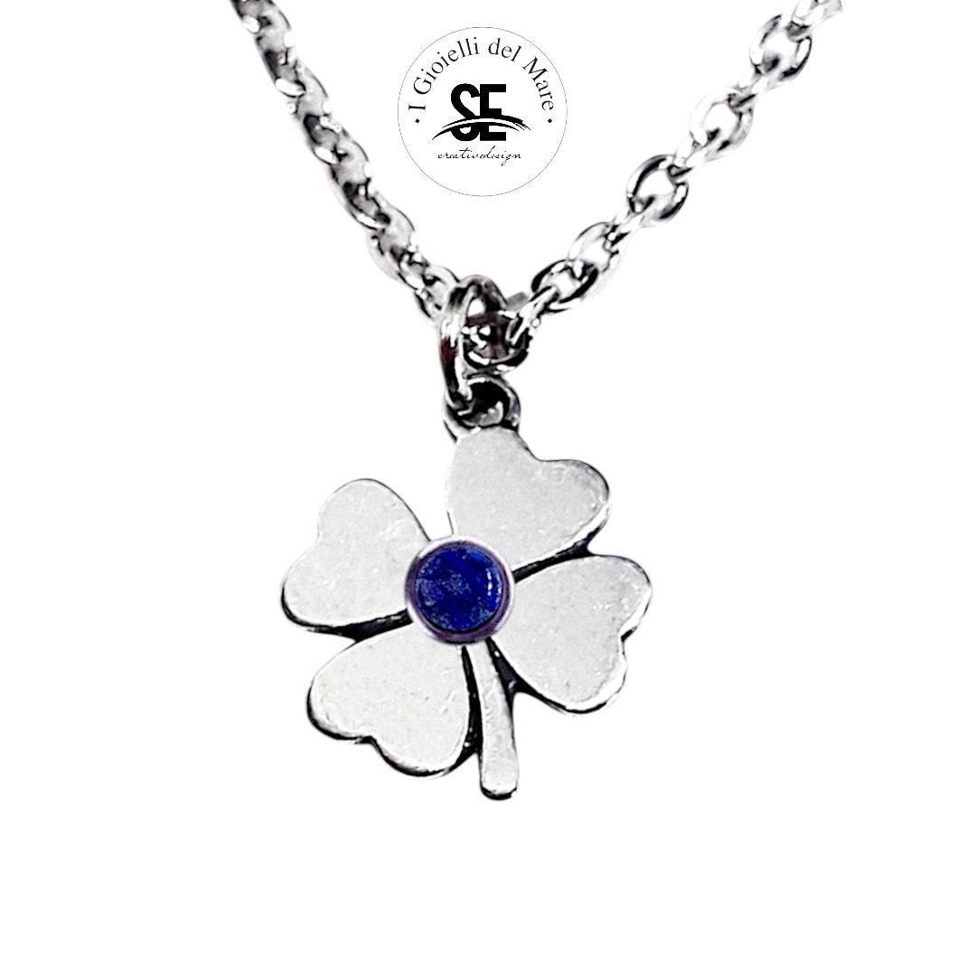 Ciondolo quadrifoglio in argento Lapis