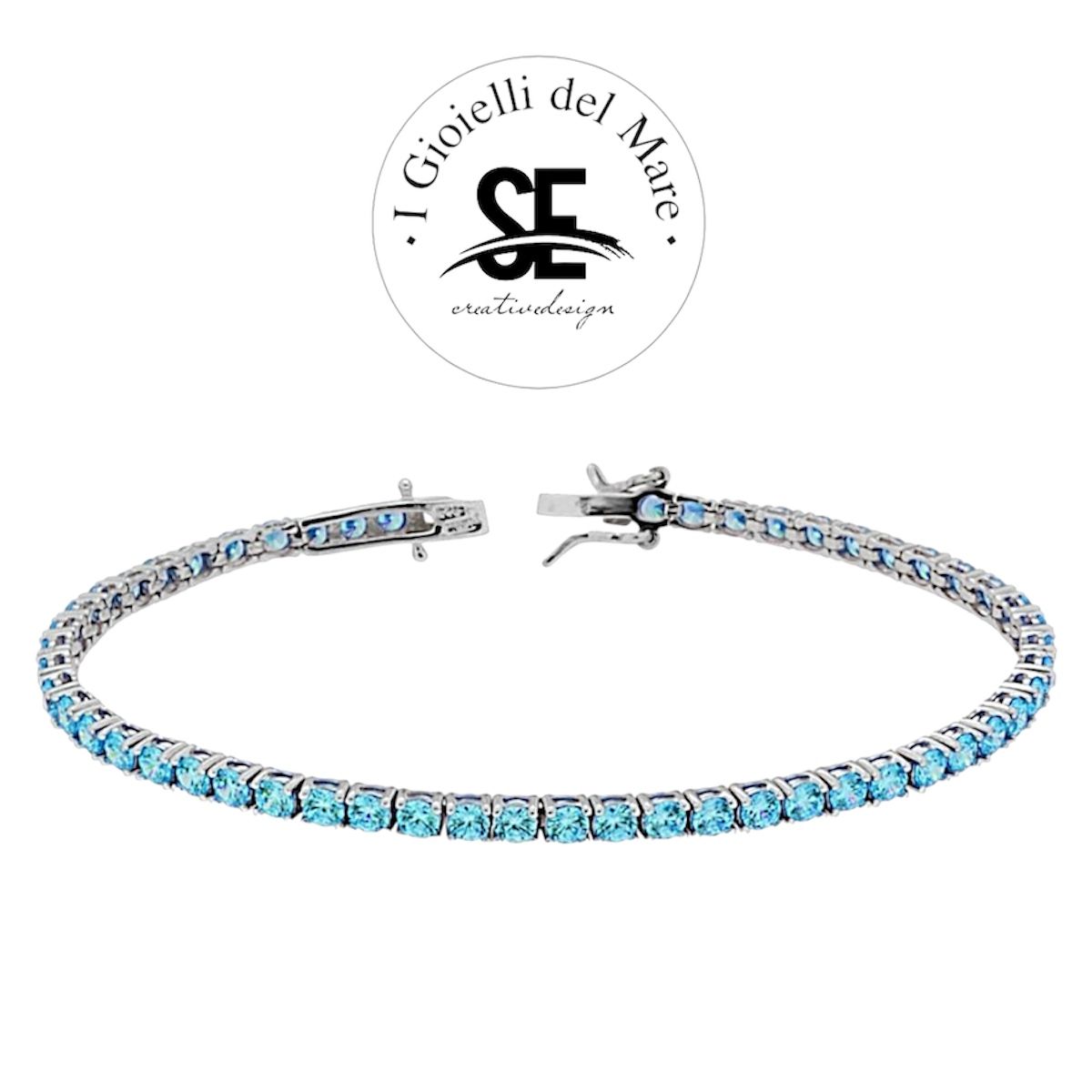 Bracciale Tennis Griffe cm 18 con Zirconi mm 3 Acquamarina in ARGENTO
