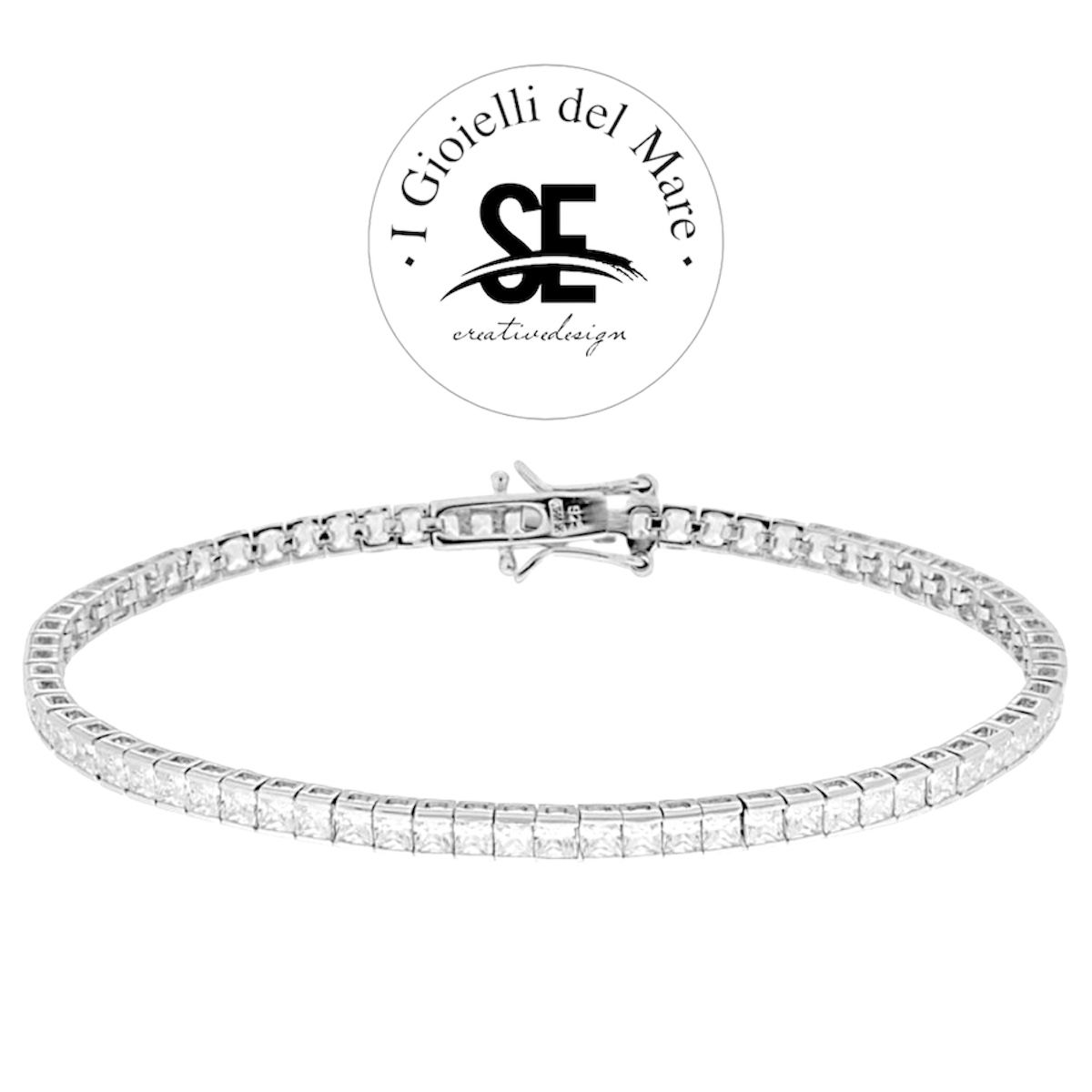 Bracciale Tennis Carre cm 18 con Zirconi mm 2 Bianchi in ARGENTO 925 Galvanica