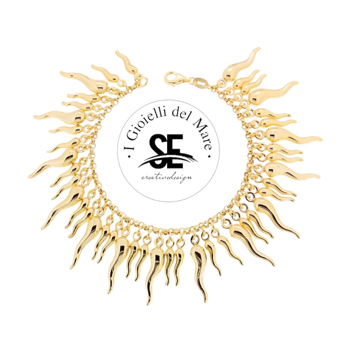 Bracciale catena rolo&#39; con corni portafortuna in argento 925