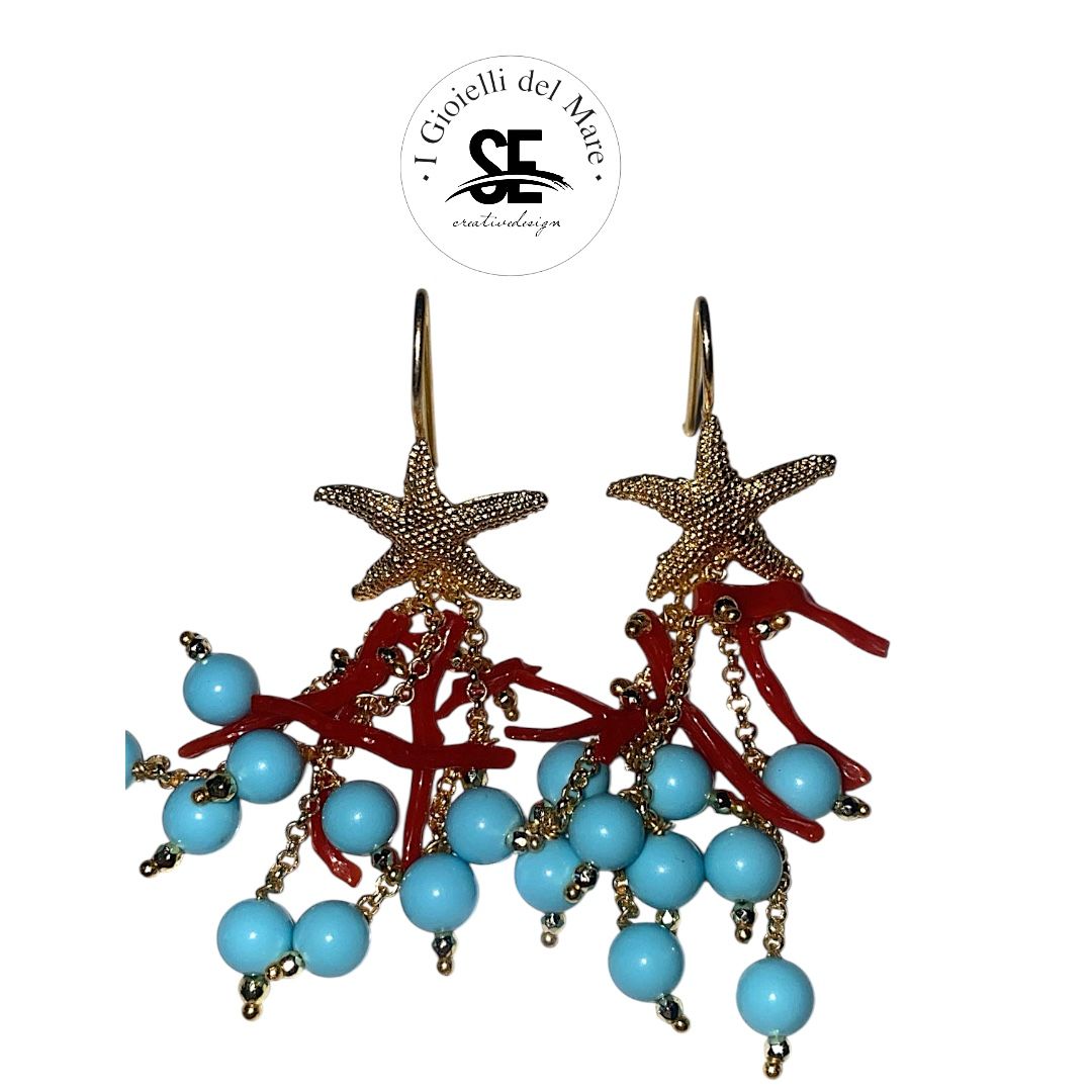 Orecchini pasta di turchese e corallo sardegna in argento 925