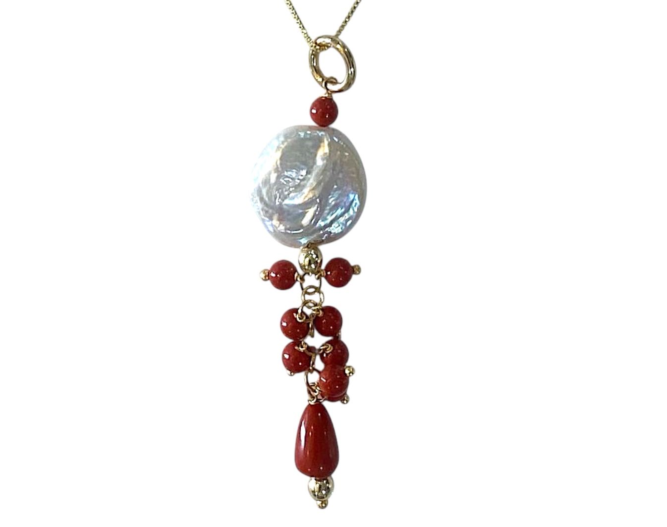 Collier perla di acqua dolce con corallo sardegna in argento 925
