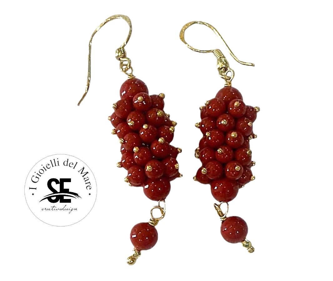 Orecchini pave di corallo Sardegna in argento 925