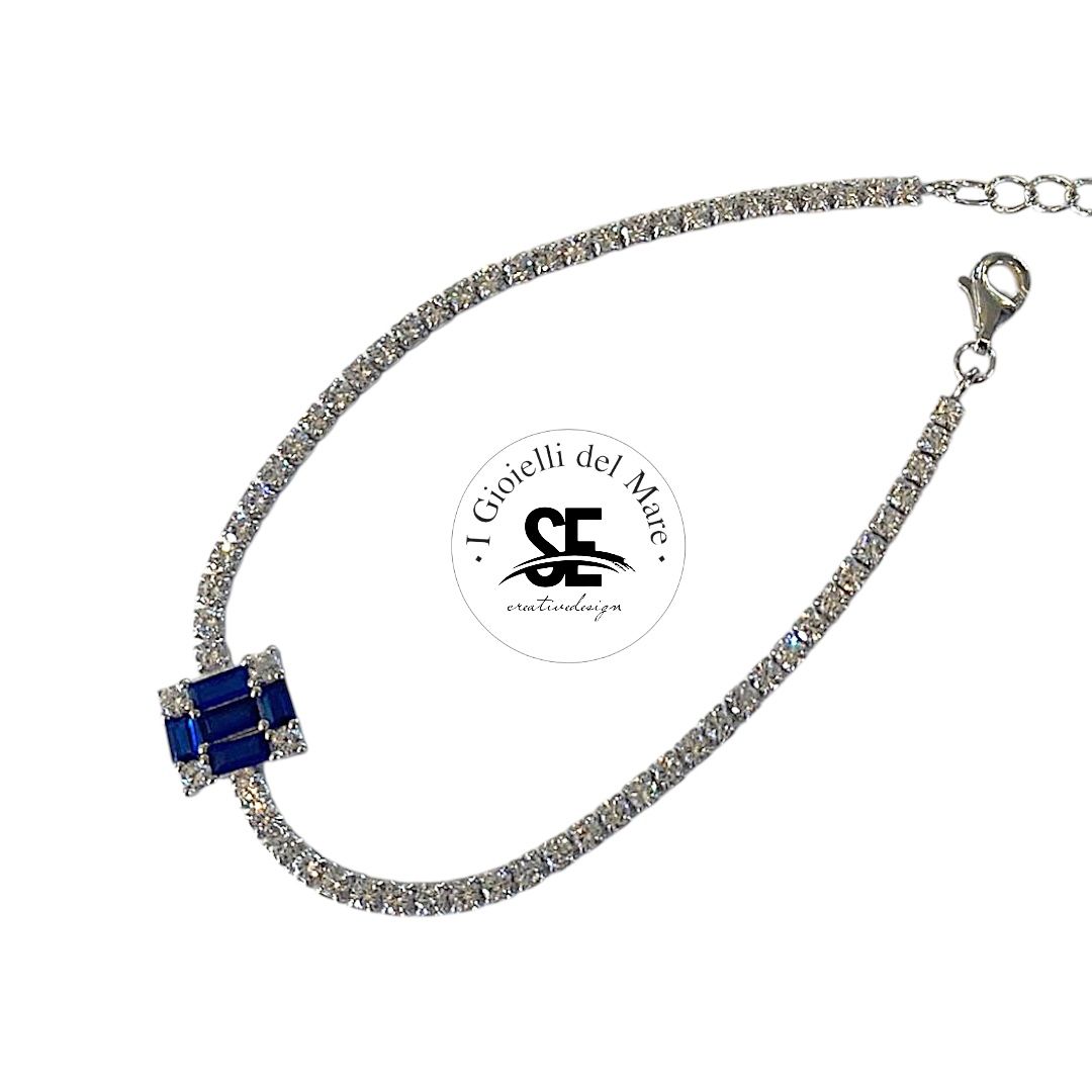 Bracciale tennis in argento 925 con zircone blu