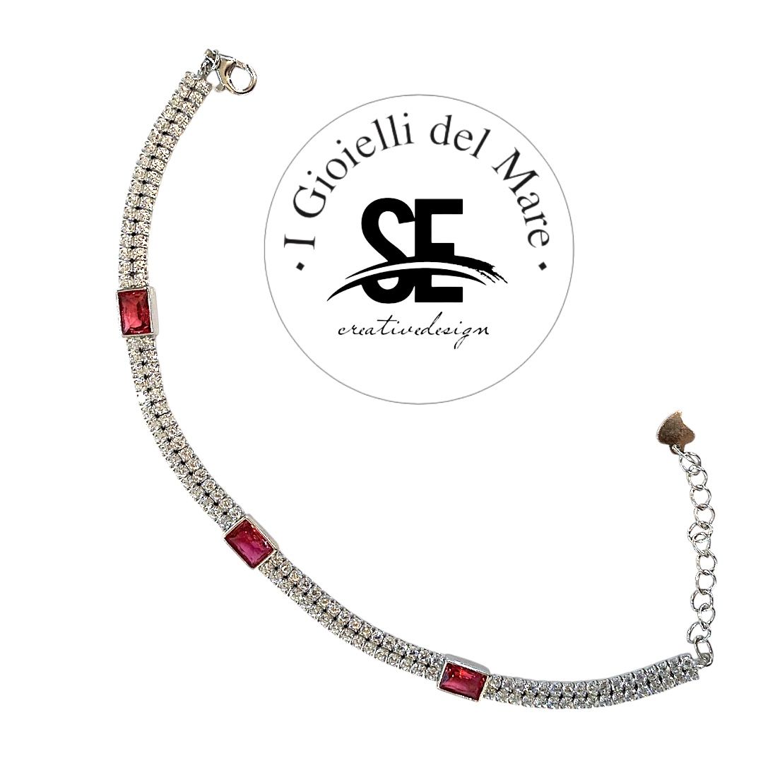 Bracciale tennis in argento 925 con zirconi bianchi e rossi