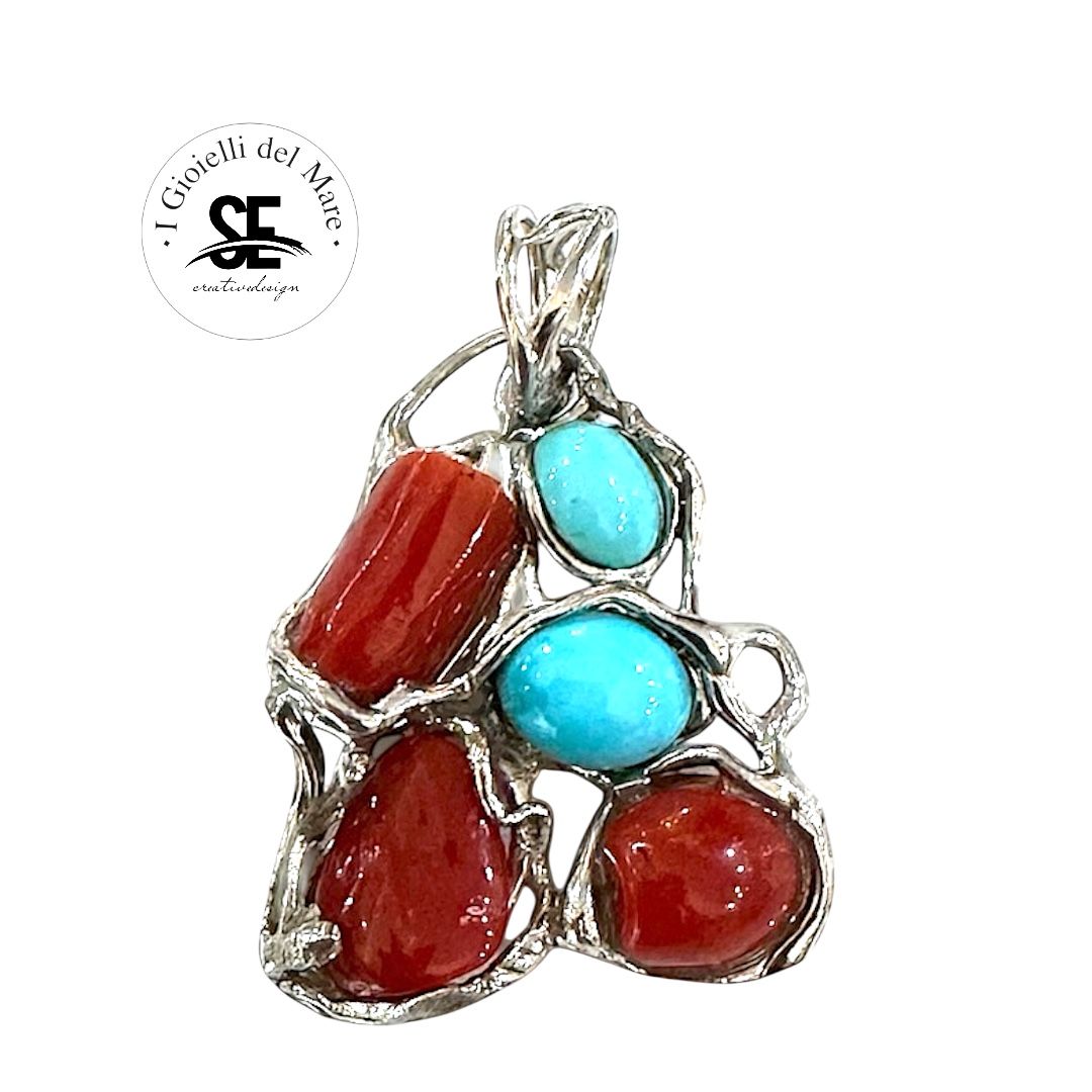 Ciondolo Corallo Rosso naturale e Turchese naturale