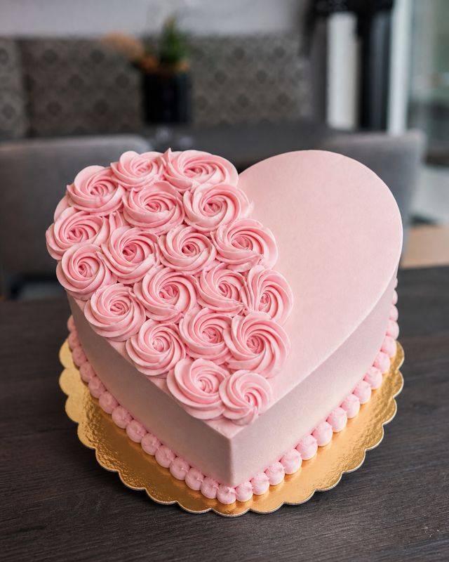 Herz Torte Rosetten Rosa 04